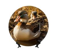 BYPPJGH Platos decorativos de cerámica de pato doméstico, plato decorativo de porcelana china con soporte de exhibición hecho a mano, adorno de cerámica con personalidad, plato de cena de porcelana