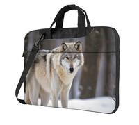BYPPJGH Wolf In The Snow - Bolsa de hombro para laptop para hombres y mujeres, bolsa de mensajero con asa de correa, bolsa impermeable para laptop, Black, 15.6 inch