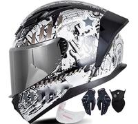 Byroads Casco Moto Integral con ECER22.06 Homologado, Cascos Integral para Motocicleta Doble Visera Anti Vaho, Full Face Motocross Scooter Personalidad Helmet para Hombre Mujer 55~64CM