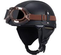 Byroads Cascos Jet Vintage, Medio Casco de Moto, Retro Alemán Estilo Moto Medio Casco con Gafas, ECE Homologado Medio Casco Scooter para Hombres Mujeres, para Crucero, Biker (55~62CM)