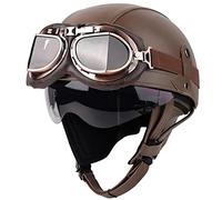 Byroads Cascos Jet Vintage, Medio Casco de Moto, Retro Alemán Estilo Moto Medio Casco con Gafas, ECE Homologado Medio Casco Scooter para Hombres Mujeres, para Crucero, Biker (55~62CM)