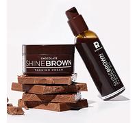BYROKKO set de bronceado 2IN1 Crema bronceadora original Shine Brown Chocolate + Aceite Bronceador, con Manteca de cacao, aceite de Almendras y Aceite de nuez, para el bronceado al Sol y Solárium