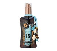 Byron Bay Australia Spray de aceite bronceador SPF 15, acelerador de bronceado rápido y bronceado con extracto de zanahoria y beta caroteno, protección UVA y UVB con vitamina E y aloe vera, aroma de