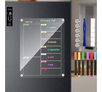 Bysameyee Calendario de refrigerador, tabla de planificación de comidas, acrílico magnético de borrado en seco, calendario mensual semanal para refrigerador con 6 marcadores de colores (transparente,