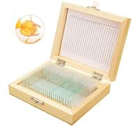 Bysameyee Preparó Portaobjetos de Microscopio con Muestras para Niños, 25 Piezas de Portaobjetos de Muestra de Microscopio con Estuche de Madera para Educación Biológica Básica