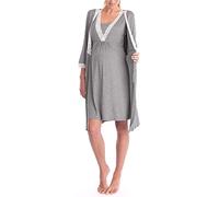 Bysion Maternity Set Premamá Camisón Encaje Embarazo Lactancia para Cuello en V Manga Corta Camisones - Bata para el Hogar y el Hospital/2 Piezas