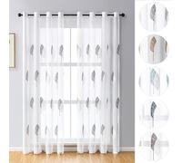 BYSURE Juego de 2 Cortinas Bordadas con Ojales, Voile, Flores, 140 x 145 cm, Gris