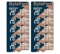 ByteFest 10 Pack 128GB Tarjeta de Memoria microSDXC con 10 Adaptador SD, UHS-I U3 Tarjeta MicroSD Rápida, C10 A1 V30 Vídeo UHD TF Card para Camara Vigilancia Drone Gaming Console