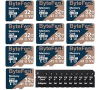 ByteFest 10 Pack 32GB Tarjeta Memoria Micro SD con 10 Adaptador, UHS-I microSDHC de Alta Velocidad, U1 C10 A1 V10 Vídeo FHD TF Card para Telefonos Tableta Camara vigilancia Consola de Juegos