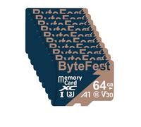 ByteFest 20 Pack 64GB Tarjeta de Memoria microSDXC con 20 Adaptador SD, UHS-I U3 Tarjeta Micro SD Rápida, C10, A1, V30, Vídeo UHD TF Card para Camara Vigilancia Drone Gaming Console