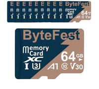 ByteFest 30 Pack 64GB Tarjeta de Memoria microSDXC con 30 Adaptador SD, UHS-I U3 Tarjeta Micro SD Rápida, C10, A1, V30, Vídeo UHD TF Card para Camara Vigilancia Drone Gaming Console