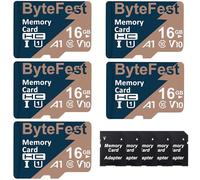 ByteFest 5 Pack 16GB Tarjeta Mic ro SD con 5 Adaptador, UHS-I U1 C10 A1 V10 Vídeo FHD TF Card para Movil Tablet Grabadoras Digitales Camara Vigilancia