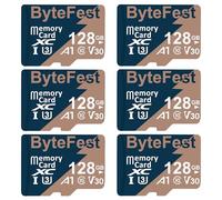 ByteFest Tarjeta de Memoria microSDXC 128GB Paquete de 6 con 6 Adaptador SD, UHS-I U3 Tarjeta MicroSD Rápida, C10 A1 V30 Vídeo UHD TF Card para Camara Vigilancia Drone Gaming Console