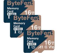 ByteFest Tarjeta Mic roSD 16GB Paquete de 3 con Adaptador, UHS-I U1 C10 A1 V10 Vídeo FHD