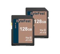 ByteFest Tarjeta SD 128 GB（Paquete de 2）, Memoria Card, UHS-1, Clase 10, U3, V30, Full HD/4K UHD, Tarjetas SD para Cámara, DSLR, Fotógrafo Profesional (128GB 2Pack)