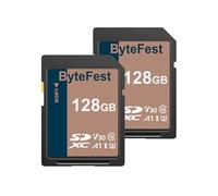 ByteFest Tarjeta SD 128 GB（Paquete de 2）, SDXC Memoria SD Card, UHS-1, Clase 10, U3, V30, Full HD/4K UHD, Tarjetas SD para Cámara, DSLR, Fotógrafo Profesional (128GB 2Pack)