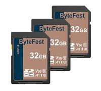 ByteFest Tarjeta SD 32 GB（Paquete de 3）, SDHC Memoria SD Card, UHS-1, Clase 10, U3, V30, Full HD, Tarjetas SD para Cámara, DSLR, Fotógrafo Profesional (32GB 3Pack)