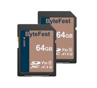 ByteFest Tarjeta SD 64GB（Paquete de 2）, SDXC Memoria SD Card, UHS-1, Clase 10, U3, V30, Full HD, Tarjetas SD para Cámara, DSLR, Fotógrafo Profesional (64GB 2Pack)