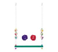 Byuexhp Balancedoire para pájaros con campanilla | Juguetes para pájaros con 2 bolas de ratán | Percha de madera de juguete para aves de corral y gallina, periquito canario Mainate
