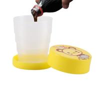 Byuexhp Vaso plegable, vaso plegable para el viaje, vaso de camping plegable con tapa de dibujos animados, encantador, reutilizable, fácil de limpiar, para vacaciones y deportes al aire libre