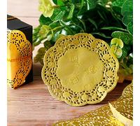 BYUTFA 50 tapetes de Papel de Encaje Redondos Florales Huecos de 3,5 Pulgadas, manteles Individuales Dorados para Fiesta DIY