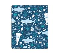 BYwenhopnbs Alfombrilla de ratón Cuadrada Azul con Borde Cosido, diseño de tiburón Sonriente, Animales Marinos, Peces y Estrellas de mar, 10 y 12 Pulgadas