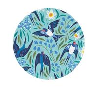 BYwenhopnbs Alfombrilla de ratón Redonda con diseño de Golondrinas voladoras y Flores de Primavera, Borde Cosido, 20 x 20 cm