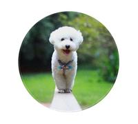 BYwenhopnbs Alfombrilla de ratón Redonda con diseño de Perro Bichón Frisé Bokeh, Perros en el Parque, Perros Blancos, diseño de Borde Cosido, 8 x 8 Pulgadas