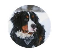 BYwenhopnbs Alfombrilla de ratón Redonda con diseño de Perro de montaña bernés nevado, Borde Cosido, 20 x 20 cm