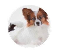 BYwenhopnbs Alfombrilla de ratón Redonda con diseño de Perro Papillon Esponjoso, Borde Cosido, 20 x 20 cm