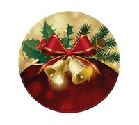 BYwenhopnbs Alfombrilla de ratón Redonda con Lazo Rojo navideño y Campanas Doradas, diseño con Borde Cosido de 8 x 8 Pulgadas