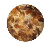 BYwenhopnbs Alfombrilla de ratón Redonda de Lino con Hojas Doradas, Color marrón y Beige, con Borde Cosido, 20 x 20 cm