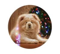 BYwenhopnbs Alfombrilla de ratón Redonda navideña con diseño de Perro Chow Chow Blanco y Esponjoso, con Borde Cosido, 20 x 20 cm
