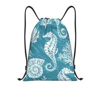 BYwenhopnbs Bolsa con cordón de conchas marinas, caballito de mar y coral, mochila ligera para gimnasio para hombres y mujeres.