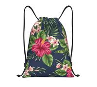 BYwenhopnbs Bolsa con cordón de flores tropicales de frangipani e hibisco, mochila ligera para gimnasio para hombres y mujeres.