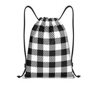 BYwenhopnbs Bolsa con cordón para alimentos y bebidas, a cuadros negros gruesos, mochila ligera para gimnasio para hombres y mujeres.