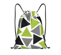 BYwenhopnbs Bolsa con cordón y estampado de triángulos aleatorios en verde lima, gris y negro sobre fondo blanco. Mochila ligera para gimnasio, ideal para hombres y mujeres.