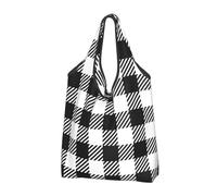 BYwenhopnbs Bolsa plegable de tela a cuadros negros gruesos para alimentos y bebidas, impermeable y reutilizable para compras y viajes.