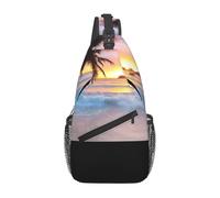 BYwenhopnbs Bolso bandolera pequeño para hombre con diseño de palmera tropical y efecto amanecer. Mochila de viaje.