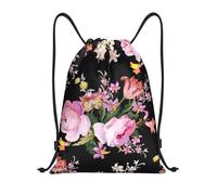 BYwenhopnbs Bolso con cordón y estampado de rosas rosadas vintage sobre fondo natural. Mochila ligera para gimnasio, ideal para hombres y mujeres.