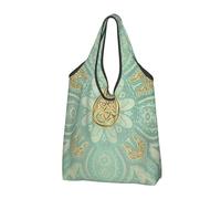 BYwenhopnbs Bolso de mano plegable con diseño de mandala celta en verde salvia suave y dorado, impermeable y reutilizable, ideal para viajes.