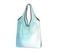 BYwenhopnbs Bolso de mano plegable con diseño de mármol líquido azul, impermeable y reutilizable, ideal para compras y viajes.