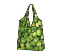 BYwenhopnbs Bolso de mano plegable con estampado de coles de Bruselas verdes, impermeable y reutilizable, ideal para ir de compras o de viaje.