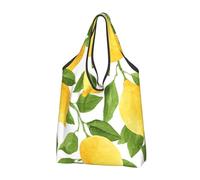 BYwenhopnbs Bolso de mano plegable con estampado de limones en acuarela de color amarillo brillante, impermeable y reutilizable, ideal para viajes.