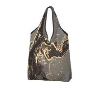 BYwenhopnbs Bolso de mano plegable de lujo con diseño de mármol negro y dorado, impermeable y reutilizable, ideal para compras y viajes.