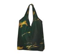 BYwenhopnbs Bolso de mano plegable de mármol dorado en tonos tierra verde esmeralda intenso, impermeable y reutilizable para compras y viajes.