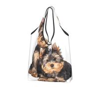 BYwenhopnbs Bolso plegable con dos cachorros de Yorkshire Terrier, impermeable y reutilizable, ideal para ir de compras o de viaje.