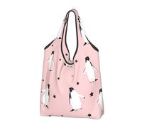 BYwenhopnbs Bolso plegable con estampado de pingüinos, estrellas y aves marinas, impermeable y reutilizable, ideal para compras y viajes.
