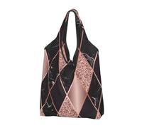 BYwenhopnbs Bolso tote plegable geométrico rosa oro oro mármol, negro, impermeable y reutilizable para compras y viajes.