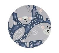 BYwenhopnbs Bonita Alfombrilla de ratón Redonda con diseño de Foca y Borde Cosido, 20 x 20 cm